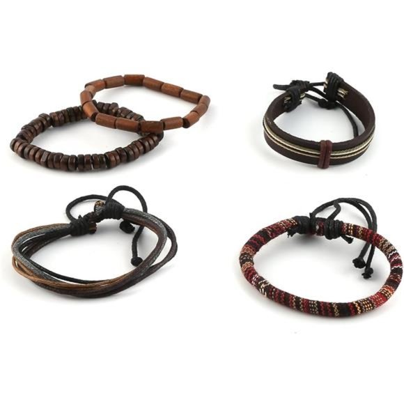 Wrap Bracelets Men Women, Hemp Cords Wood Beads Ethnic Tribal Bracelets Leather - Picture 4 of 5